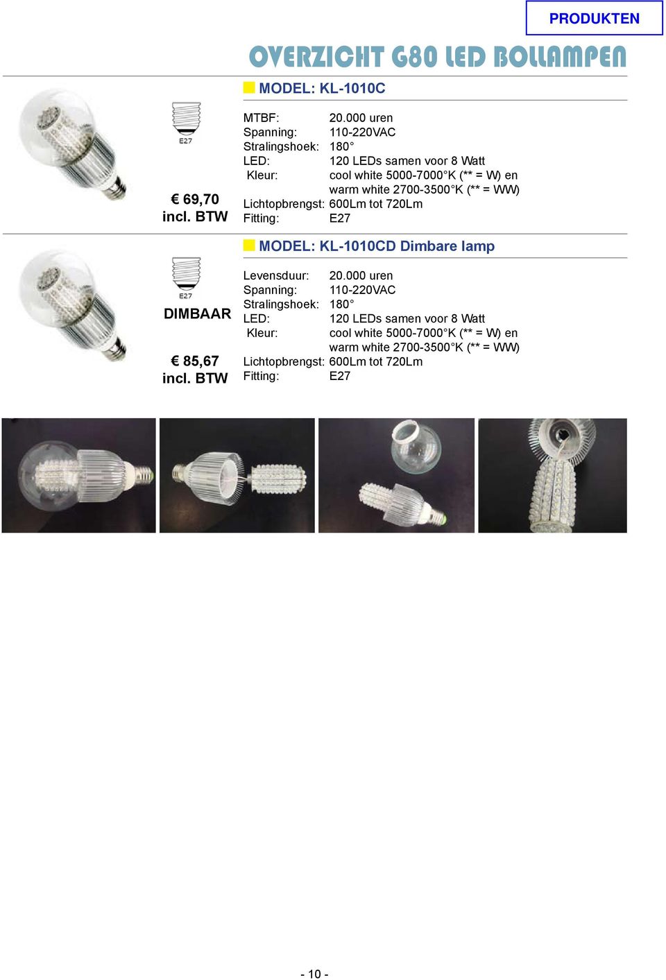 600Lm tot 720Lm MODEL: KL-1010CD Dimbare lamp DIMBAAR 85,67 Levensduur: 20.