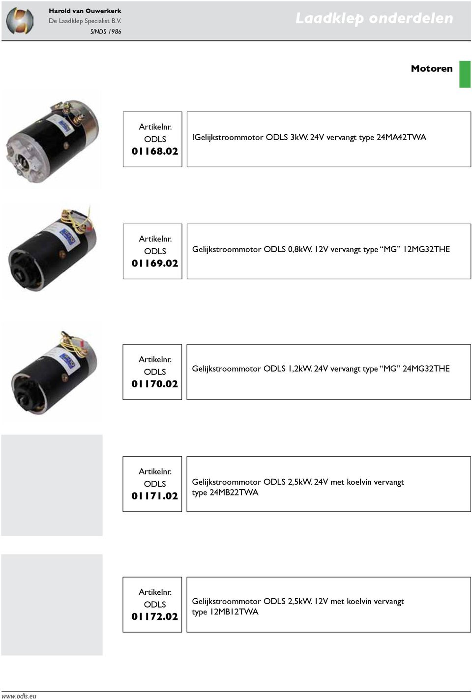 02 Gelijkstroommotor 1,2kW. 24V vervangt type MG 24MG32THE 01171.