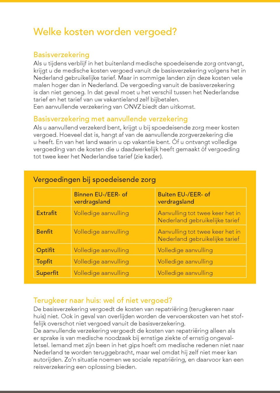 tarief. Maar in sommige landen zijn deze kosten vele malen hoger dan in Nederland. De vergoeding vanuit de basisverzekering is dan niet genoeg.