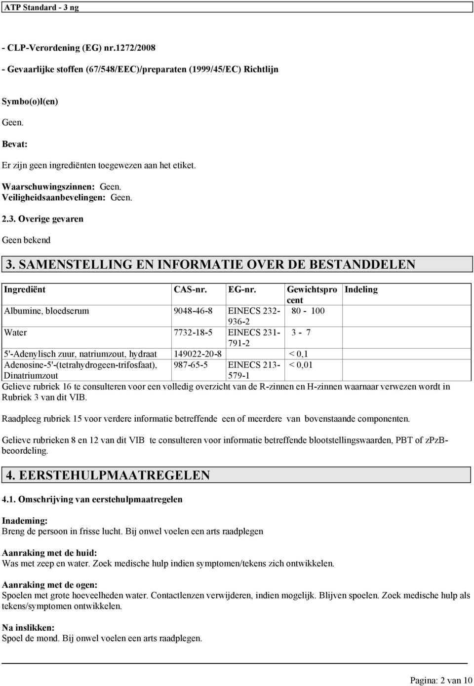 SAMENSTELLING EN INFORMATIE OVER DE BESTANDDELEN Ingrediënt CAS-nr. EG-nr.