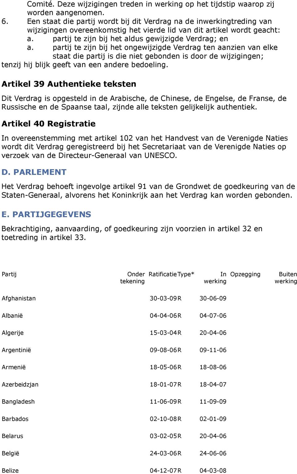 partij te zijn bij het ongewijzigde Verdrag ten aanzien van elke staat die partij is die niet gebonden is door de wijzigingen; tenzij hij blijk geeft van een andere bedoeling.