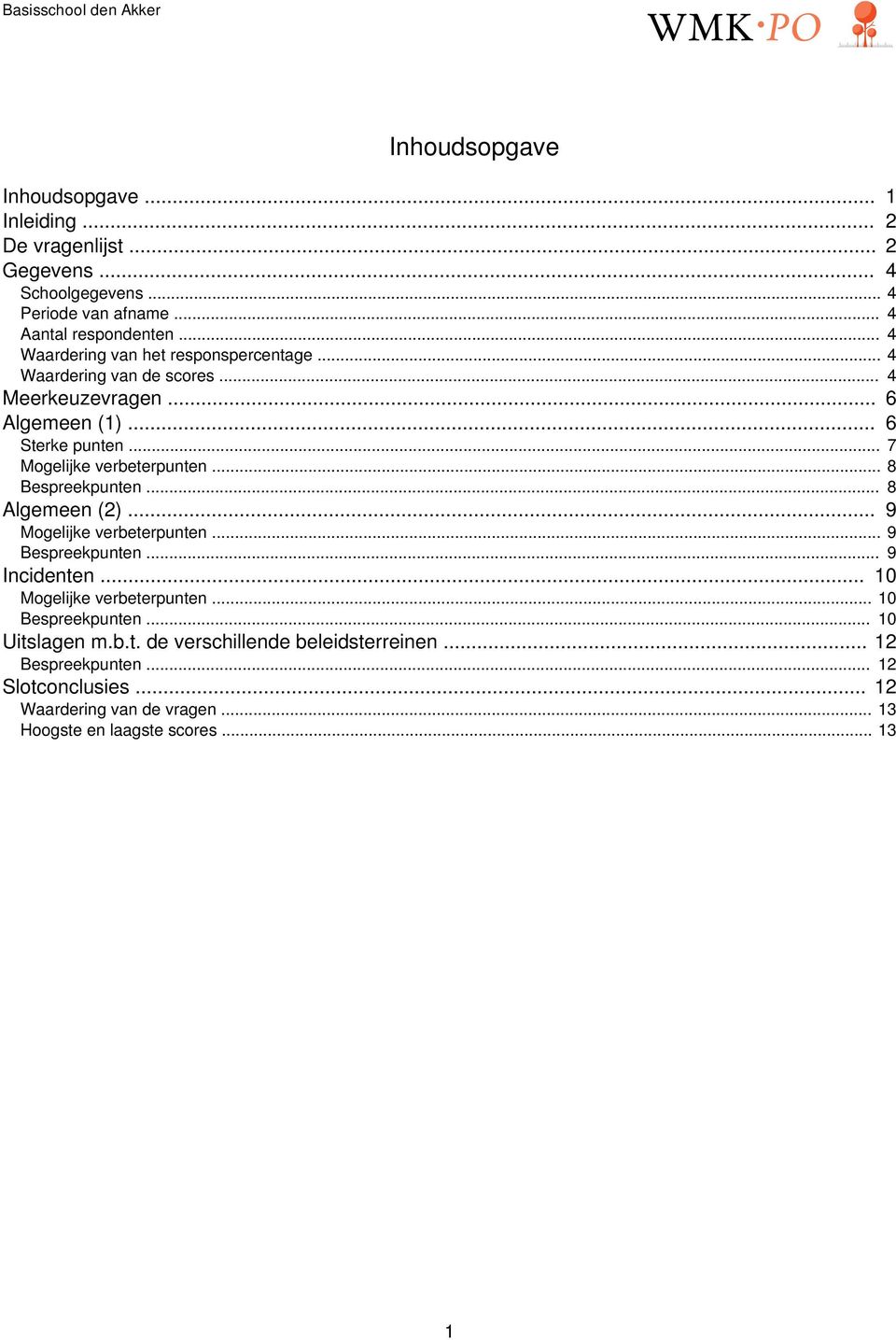 .. 8 Bespreekpunten... 8 Algemeen (2)... 9 Mogelijke verbeterpunten... 9 Bespreekpunten... 9 Incidenten... 10 Mogelijke verbeterpunten... 10 Bespreekpunten.