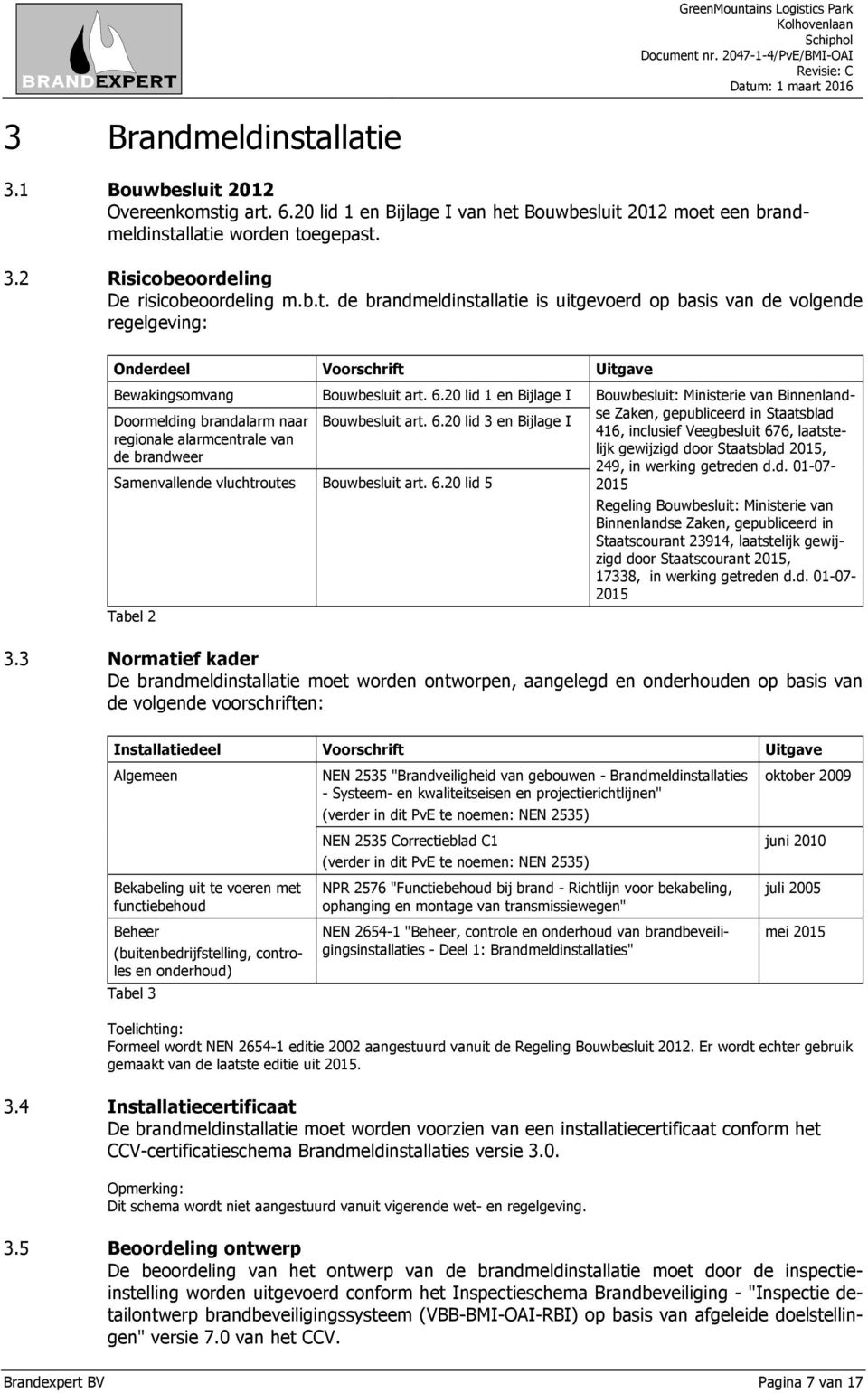 20 lid 1 en Bijlage I Bouwbesluit: Ministerie van Binnenlandse Zaken, gepubliceerd in Staatsblad Doormelding brandalarm naar Bouwbesluit art. 6.