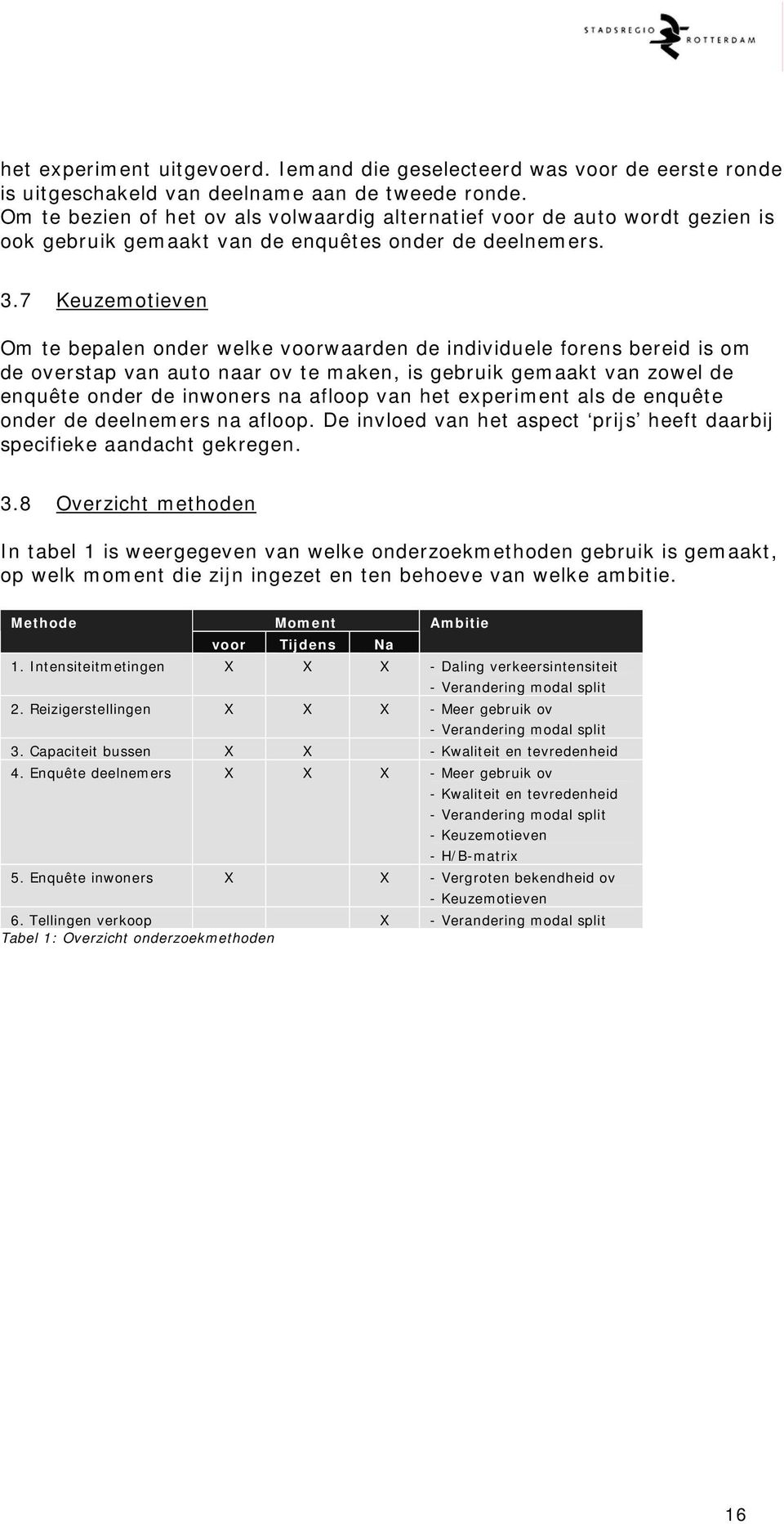 7 Keuzemotieven Om te bepalen onder welke voorwaarden de individuele forens bereid is om de overstap van auto naar ov te maken, is gebruik gemaakt van zowel de enquête onder de inwoners na afloop van