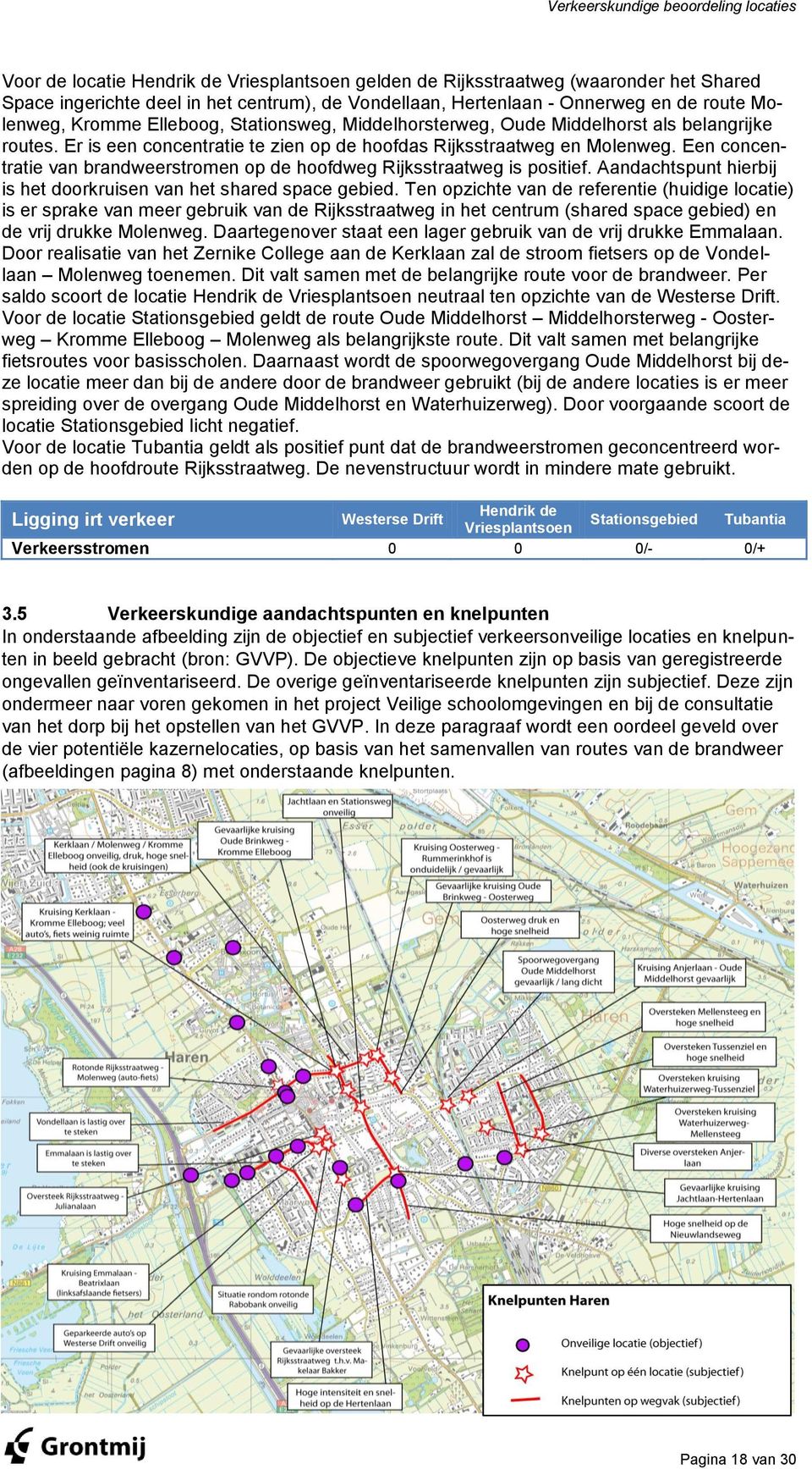Een concentratie van brandweerstromen op de hoofdweg Rijksstraatweg is positief. Aandachtspunt hierbij is het doorkruisen van het shared space gebied.