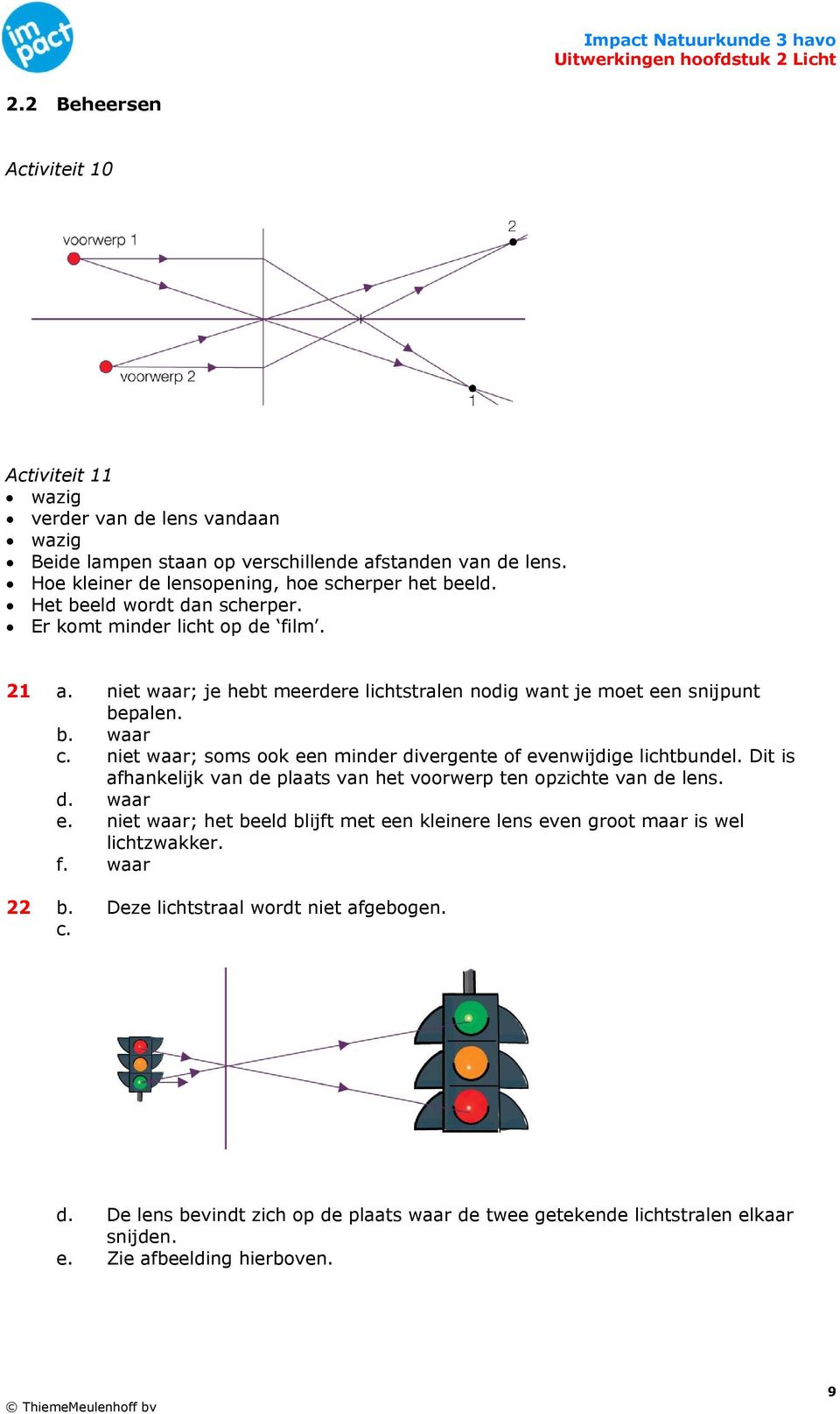 niet waar; soms ook een minder divergente of evenwijdige lichtbundel. Dit is afhankelijk van de plaats van het voorwerp ten opzichte van de lens. d. waar e.