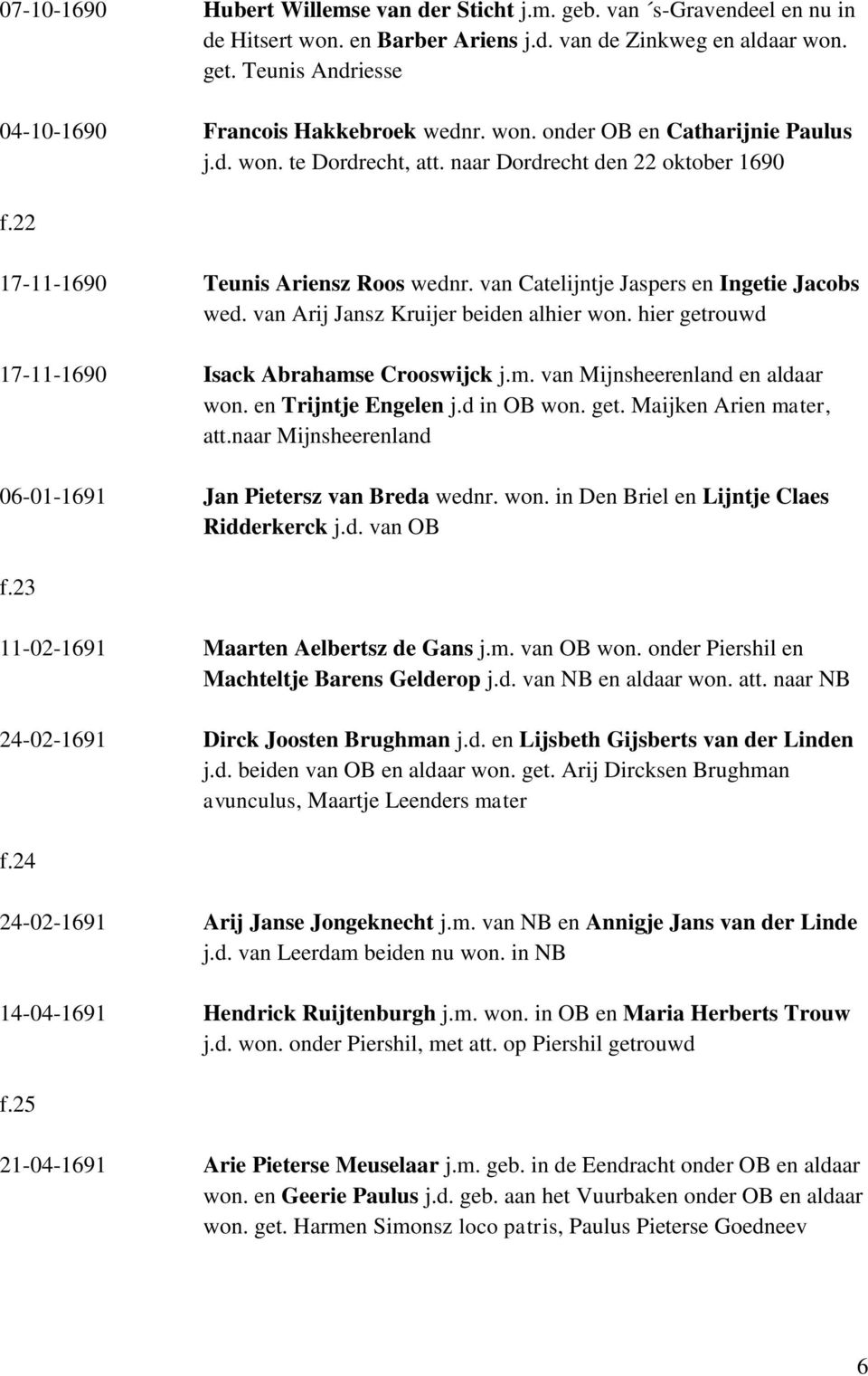 van Catelijntje Jaspers en Ingetie Jacobs wed. van Arij Jansz Kruijer beiden alhier won. hier getrouwd 17-11-1690 Isack Abrahamse Crooswijck j.m. van Mijnsheerenland en aldaar won.