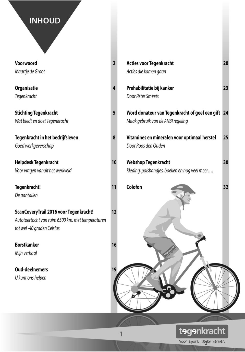 11 De aantallen Acties voor Tegenkracht 20 Acties die komen gaan Prehabilitatie bij kanker 23 Door Peter Smeets Word donateur van Tegenkracht of geef een gift 24 Maak gebruik van de ANBI