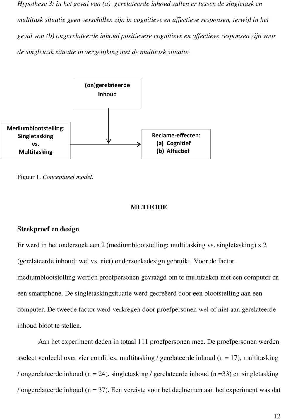 (on)gerelateerde inhoud Mediumblootstelling: Singletasking vs. Multitasking Reclame-effecten: (a) Cognitief (b) Affectief Figuur 1. Conceptueel model.