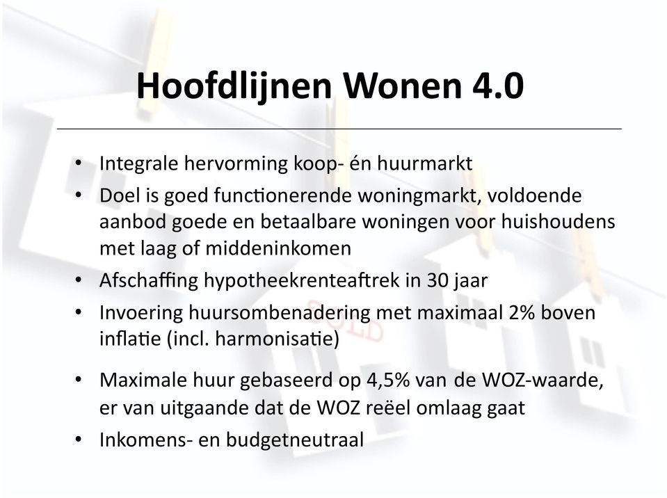 betaalbare woningen voor huishoudens met laag of middeninkomen Afschaffing hypotheekrentea]rek in 30 jaar