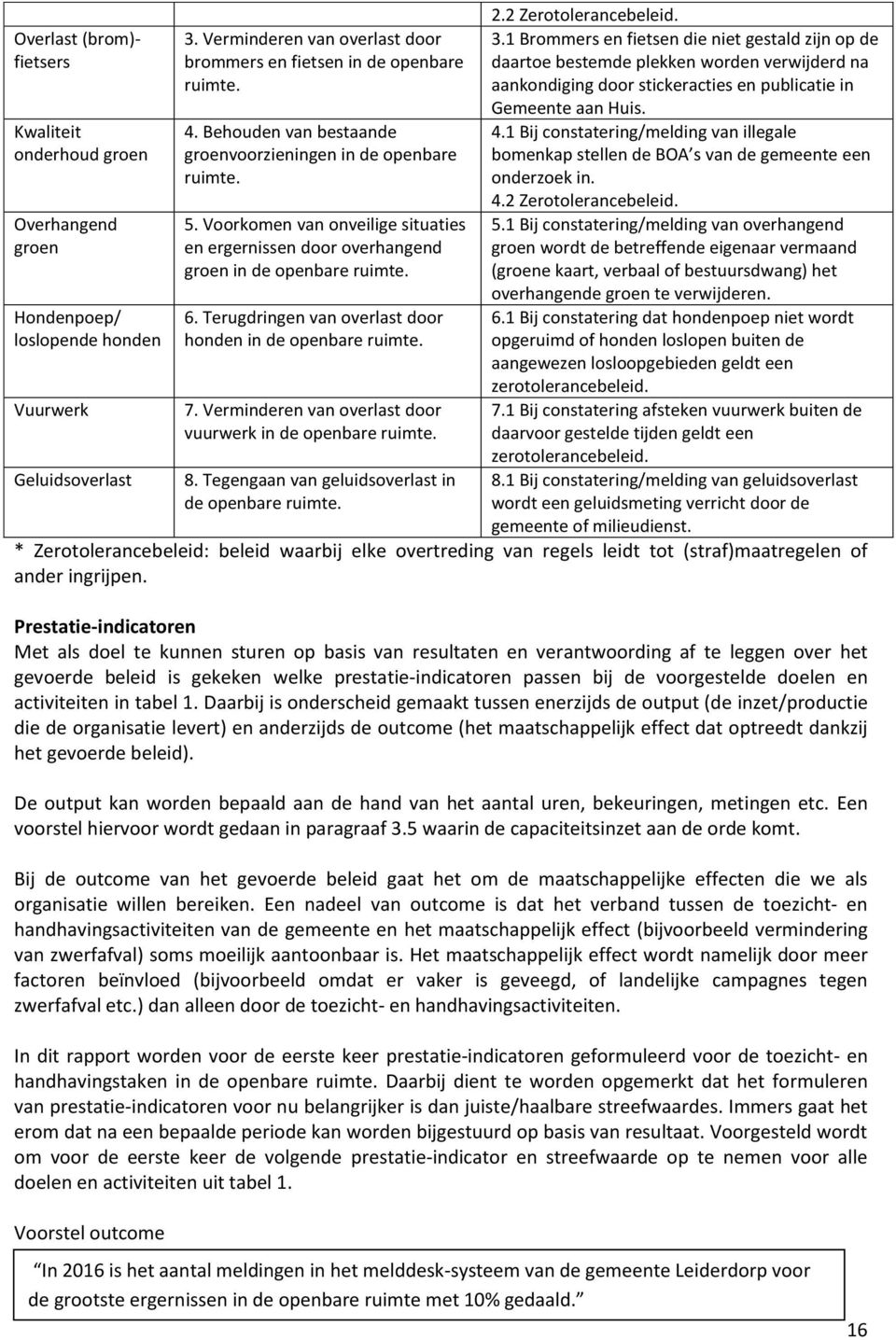 Terugdringen van overlast door honden in de openbare ruimte. 7. Verminderen van overlast door vuurwerk in de openbare ruimte. 8. Tegengaan van geluidsoverlast in de openbare ruimte. 2.