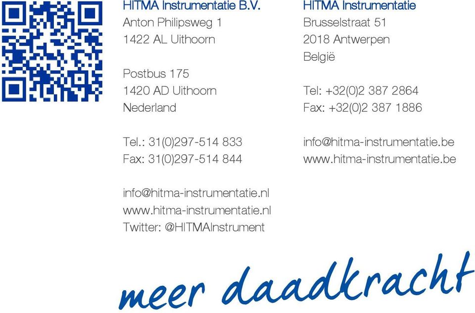 : 31(0)297-514 833 Fax: 31(0)297-514 844 HITMA Instrumentatie Brusselstraat 51 2018 Antwerpen