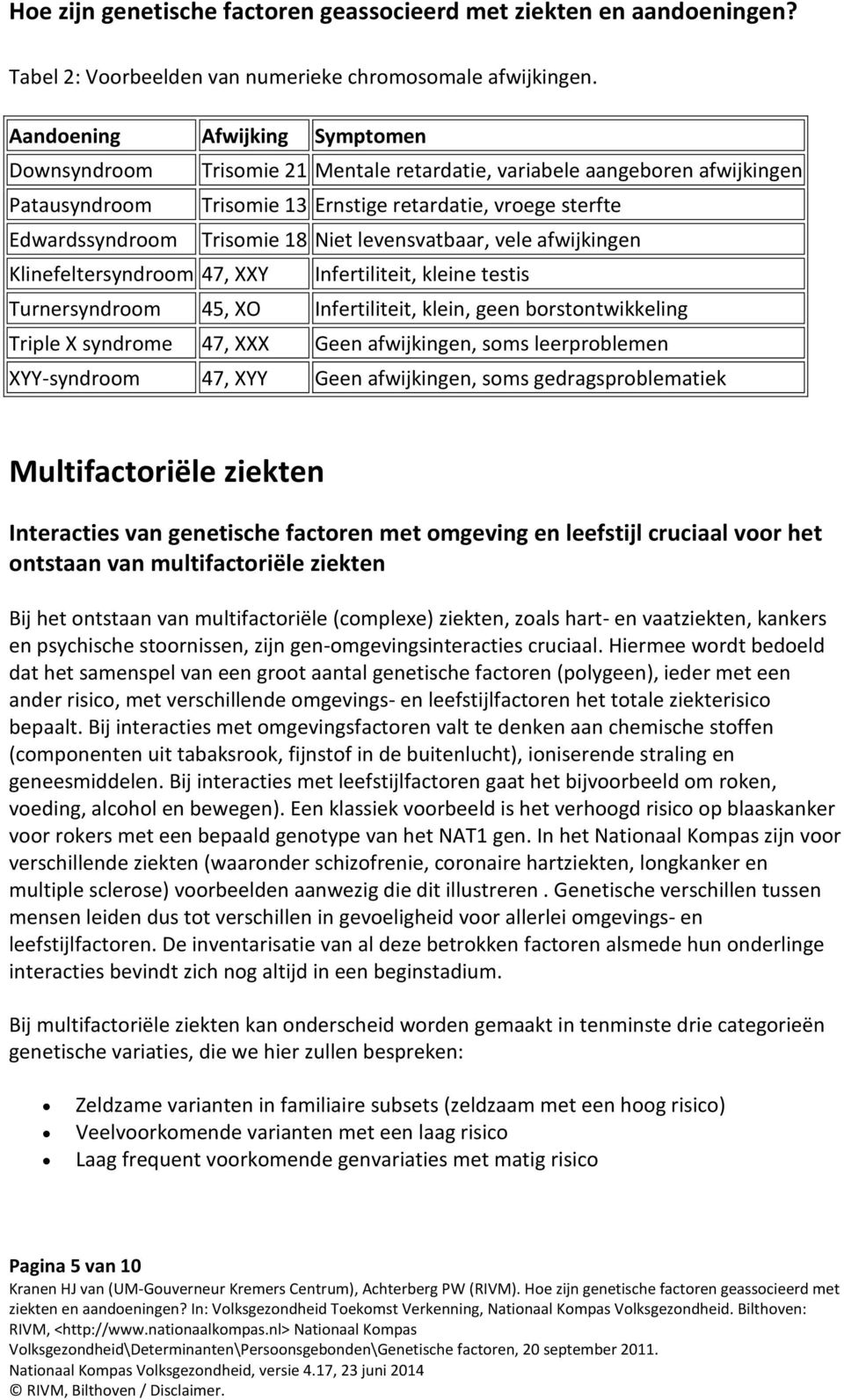 Niet levensvatbaar, vele afwijkingen Klinefeltersyndroom 47, XXY Infertiliteit, kleine testis Turnersyndroom 45, XO Infertiliteit, klein, geen borstontwikkeling Triple X syndrome 47, XXX Geen