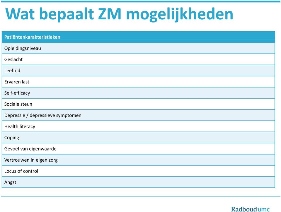 Sociale steun Depressie / depressieve symptomen Health literacy