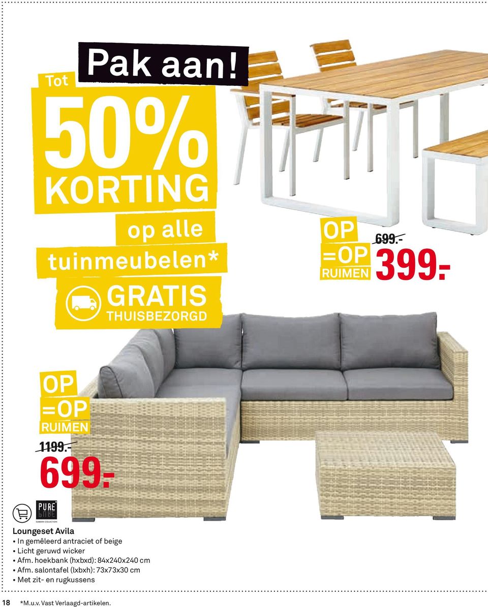 - Loungeset Avila In gemêleerd antraciet of beige Licht geruwd wicker