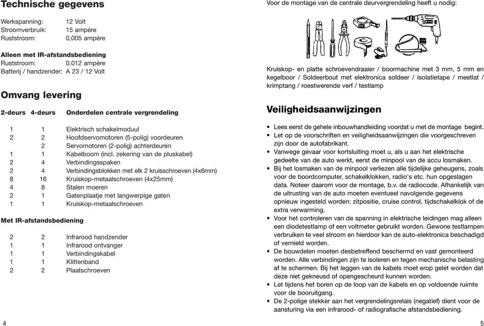 voordeuren 2 Servomotoren (2-polig) achterdeuren 1 1 Kabelboom (incl.