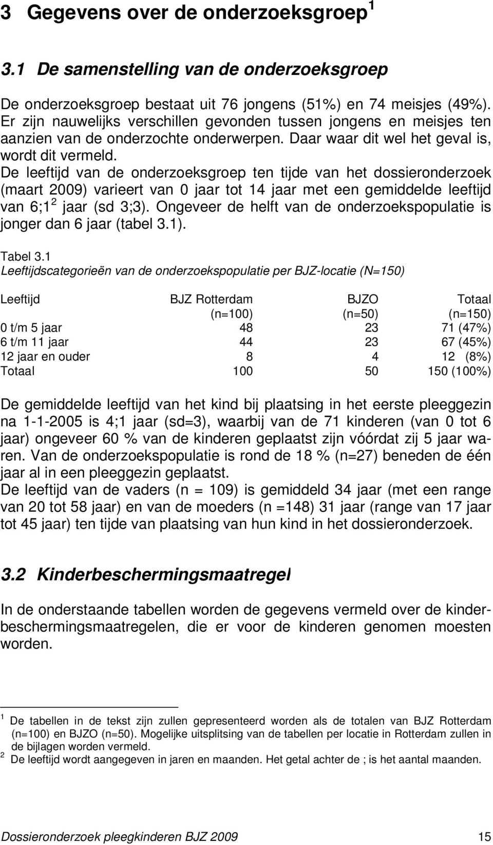 De leeftijd van de onderzoeksgroep ten tijde van het dossieronderzoek (maart 2009) varieert van 0 jaar tot 14 jaar met een gemiddelde leeftijd van 6;1 2 jaar (sd 3;3).