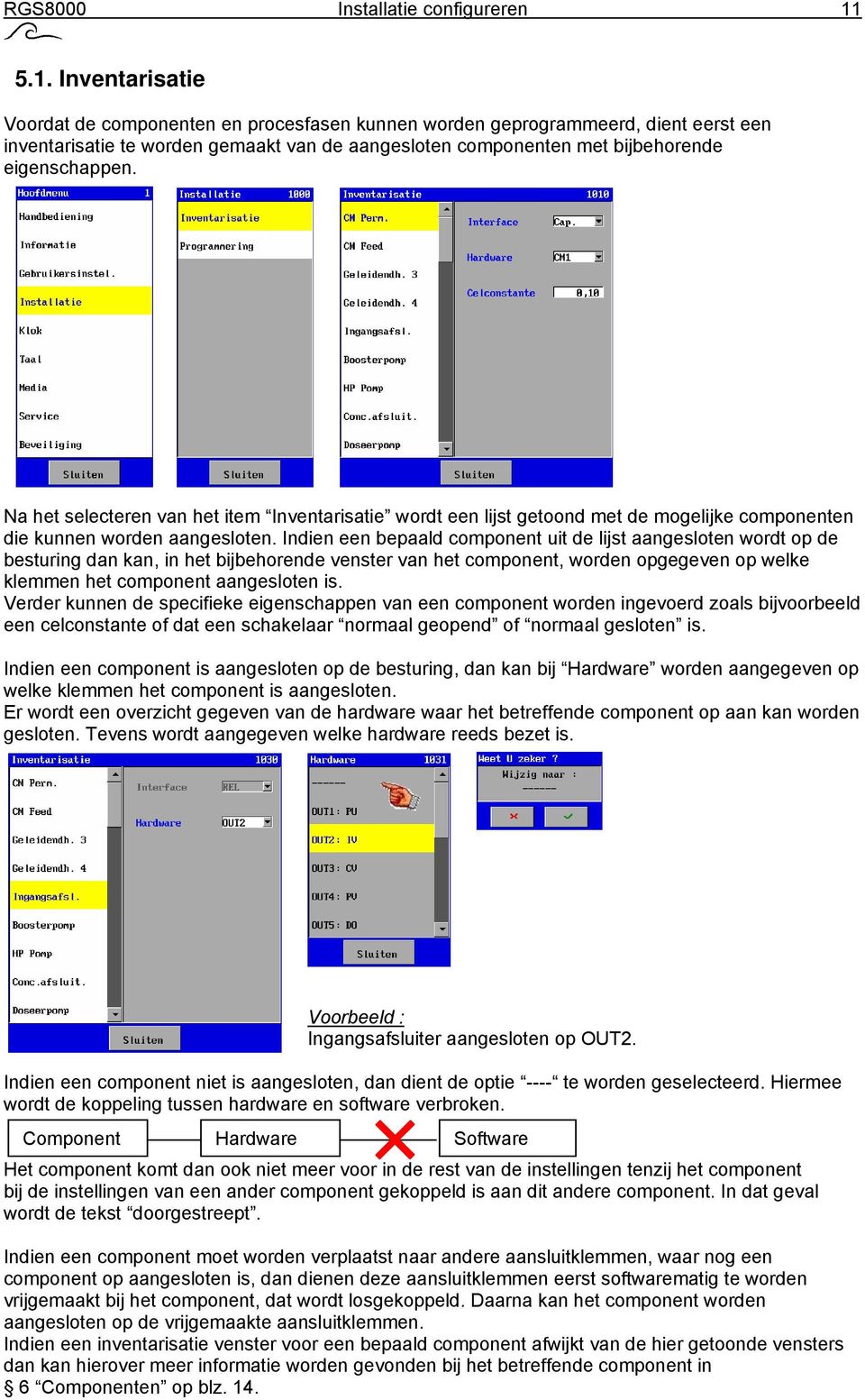 Na het selecteren van het item Inventarisatie wordt een lijst getoond met de mogelijke componenten die kunnen worden aangesloten.