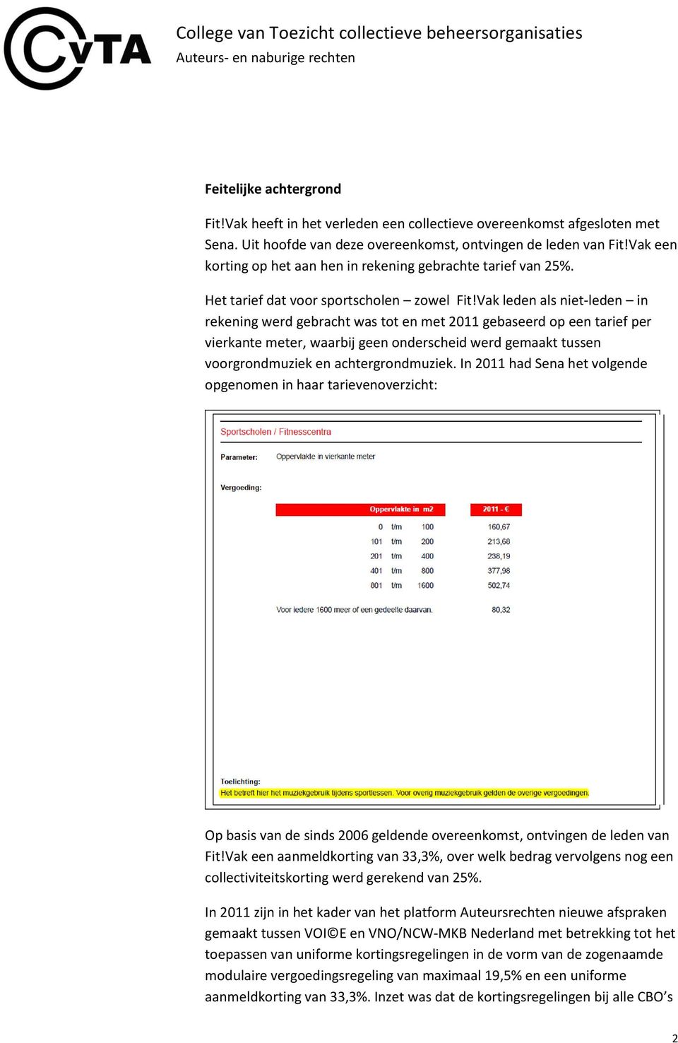 Vak leden als niet-leden in rekening werd gebracht was tot en met 2011 gebaseerd op een tarief per vierkante meter, waarbij geen onderscheid werd gemaakt tussen voorgrondmuziek en achtergrondmuziek.