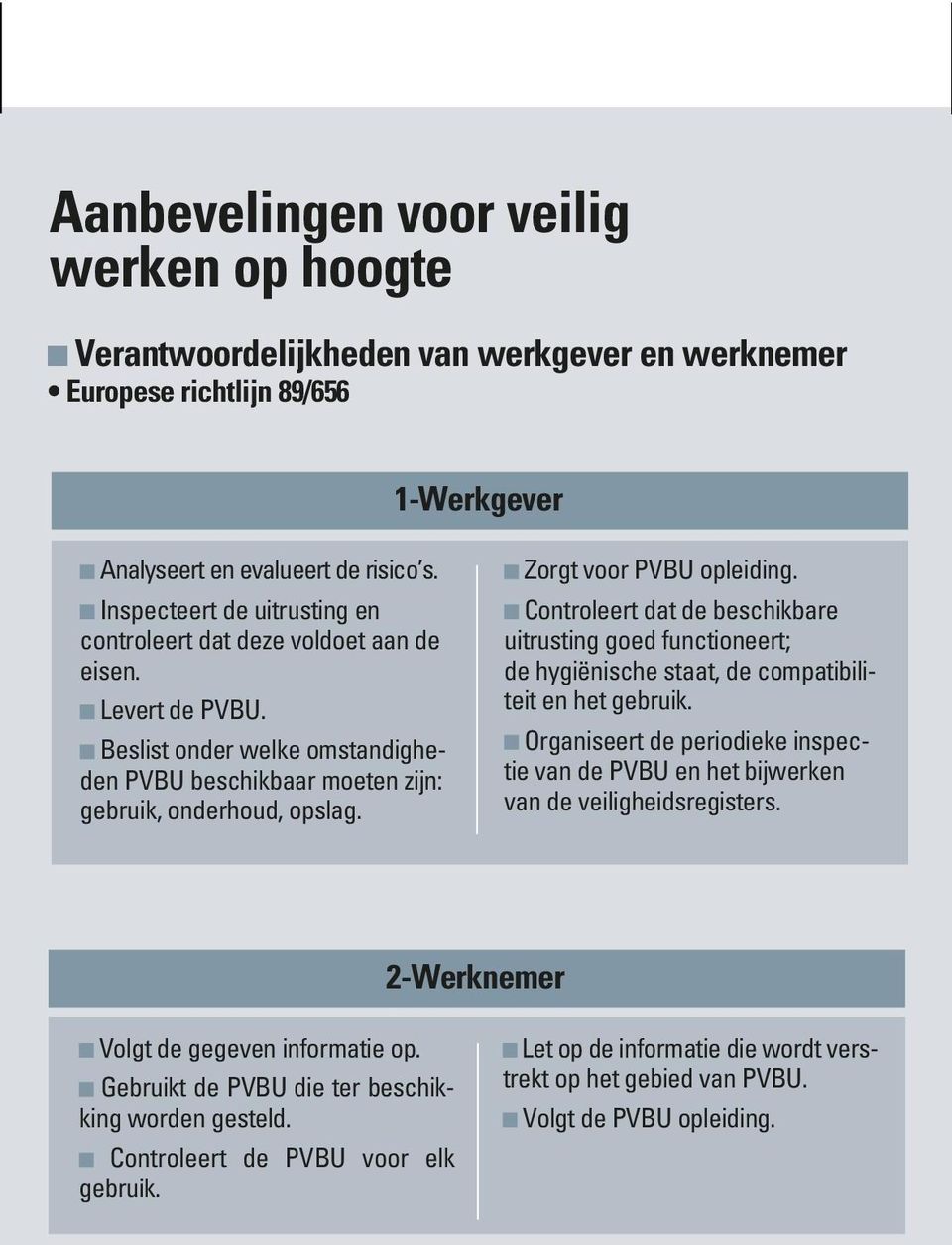 Zorgt voor PVBU opleiding. Controleert dat de beschikbare uitrusting goed functioneert; de hygiënische staat, de compatibiliteit en het gebruik.