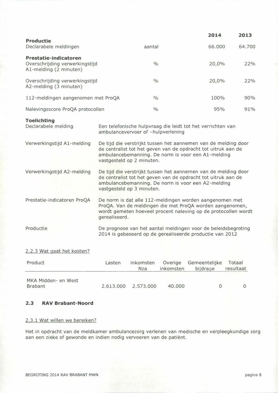 0/0 100% 90% Nalevingsscore ProQA protocolien % 95% 91% Toelichting Declarabele melding Een telefonische hulpvraag die leidt tot het verrichten van ambulancevervoer of -hulpverlening Verwerkingstijd