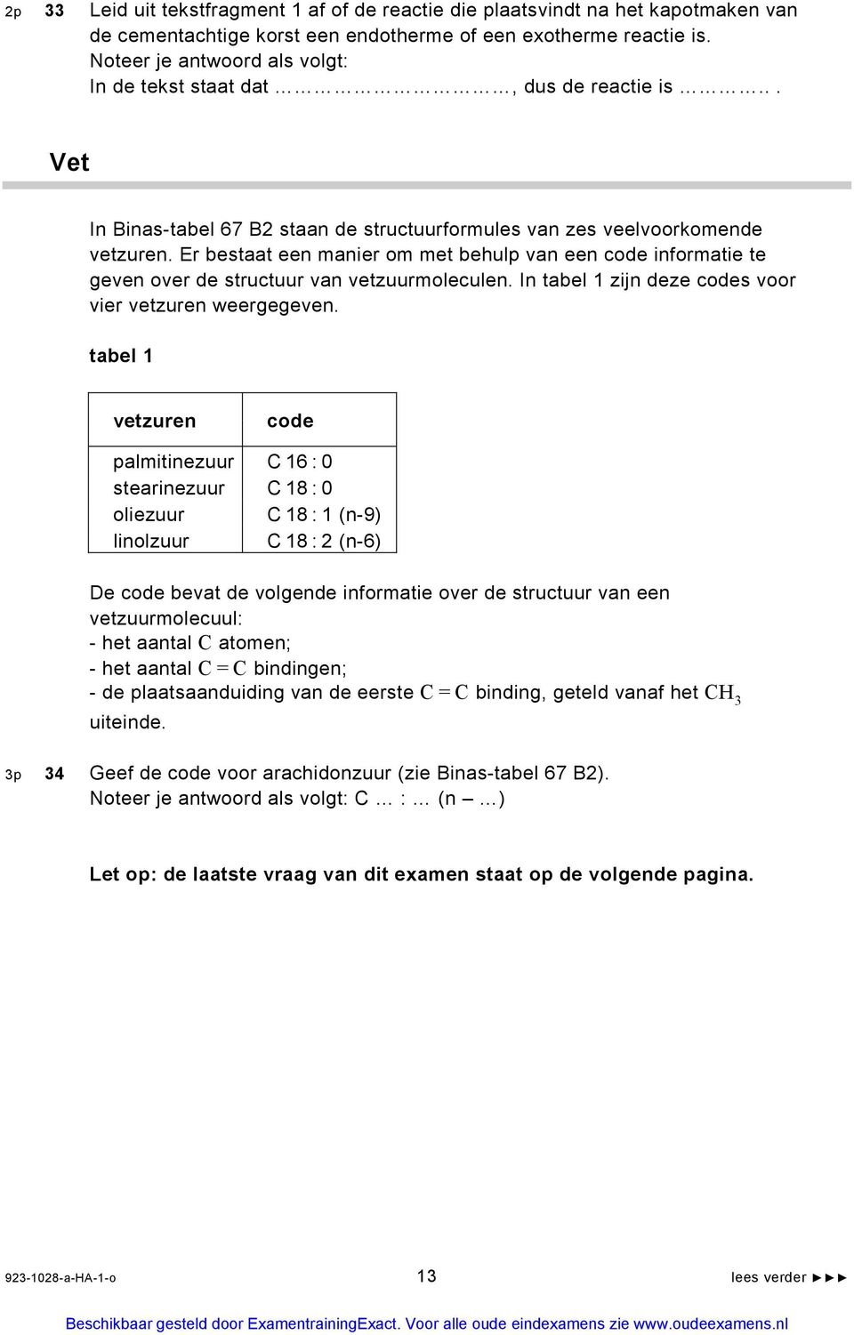 Er bestaat een manier om met behulp van een code informatie te geven over de structuur van vetzuurmoleculen. In tabel 1 zijn deze codes voor vier vetzuren weergegeven.