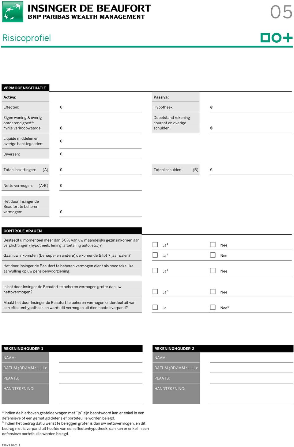 maandelijks gezinsinkomen aan verplichtingen (hypotheek, lening, afbetaling auto, etc.)? N Ja 4 N Nee Gaan uw inkomsten (beroeps- en andere) de komende 5 tot 7 jaar dalen?