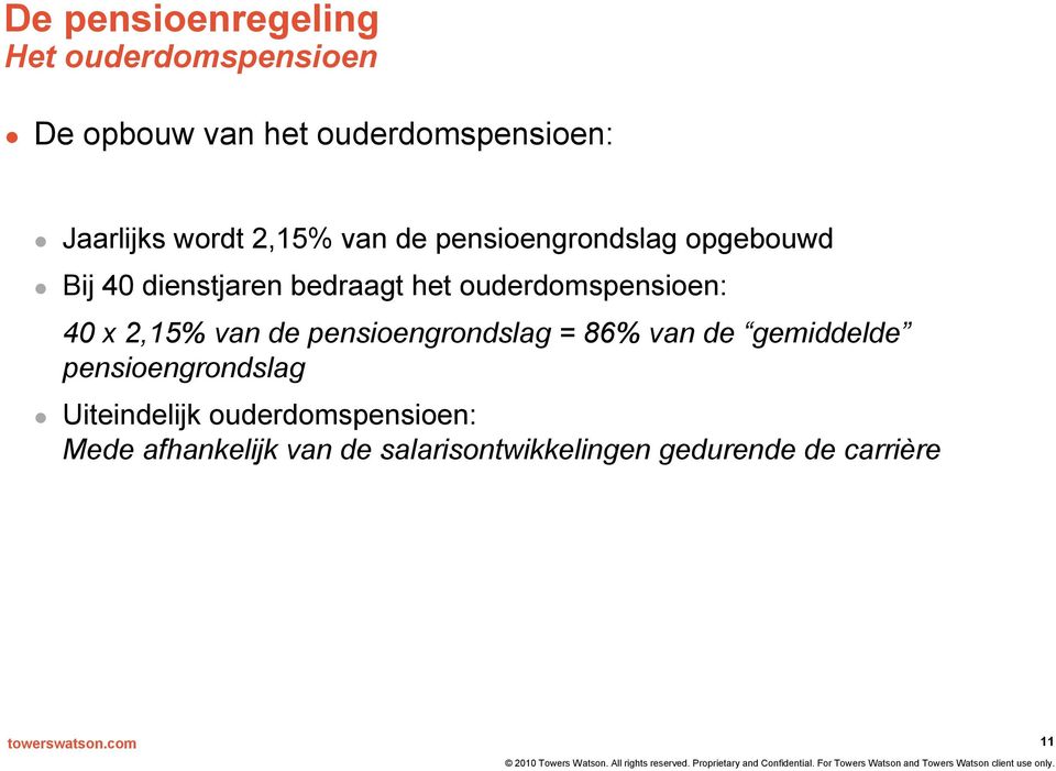 ouderdomspensioen: 40 x 2,15% van de pensioengrondslag = 86% van de gemiddelde