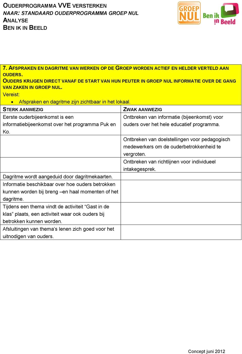 Eerste ouderbijeenkomst is een informatiebijeenkomst over het programma Puk en Ko. Dagritme wordt aangeduid door dagritmekaarten.