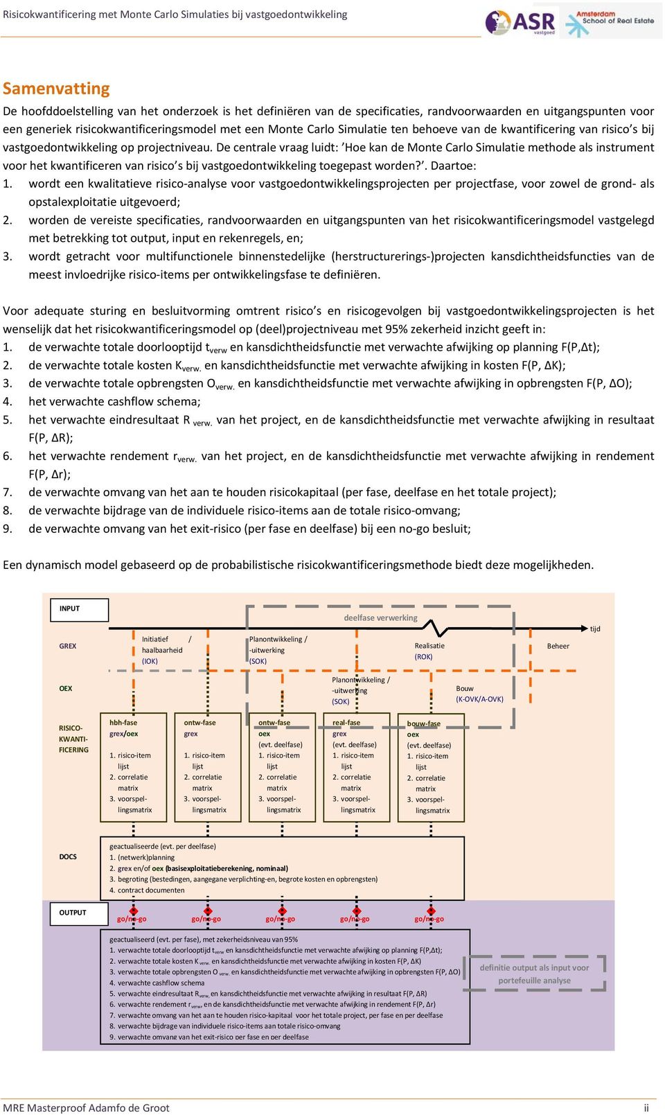 De centrale vraag luidt: Hoe kan de Monte Carlo Simulatie methode als instrument voor het kwantificeren van risico s bij vastgoedontwikkeling toegepast worden?. Daartoe:.