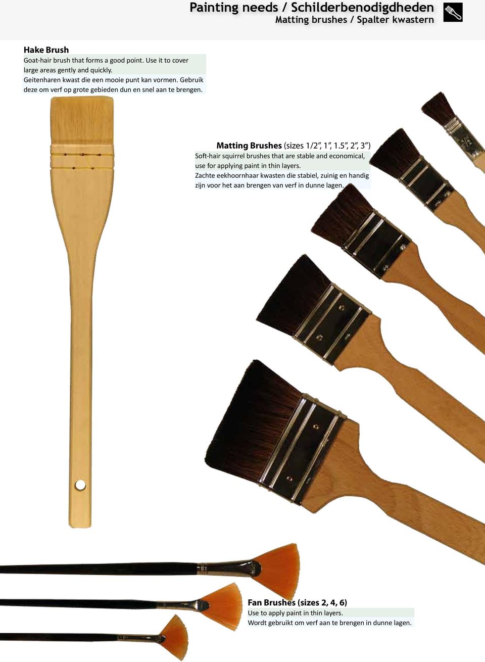 5, 2, 3 ) Soft-hair squirrel brushes that are stable and economical, use for applying paint in thin layers.