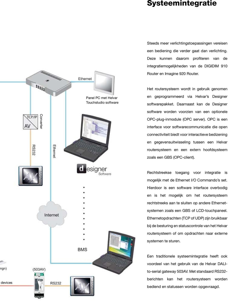 Het routersysteem wordt in gebruik genomen Panel PC met Helvar Touchstudio software en geprogrammeerd via Helvar s Designer softwarepakket.