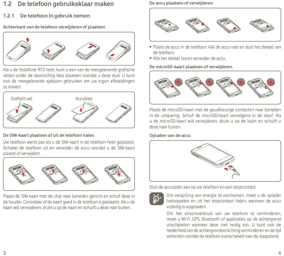 Als u de Vodafone 975 hebt, kunt u een van de meegeleverde grafische vellen onder de doorzichtig klep plaatsen voordat u deze sluit.