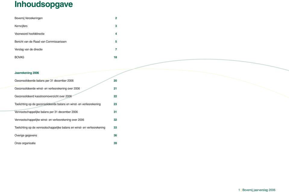2006 22 Toelichting op de geconsolideerde balans en winst- en verliesrekening 23 Vennootschappelijke balans per 31 december 2006 31 Vennootschappelijke winst- en