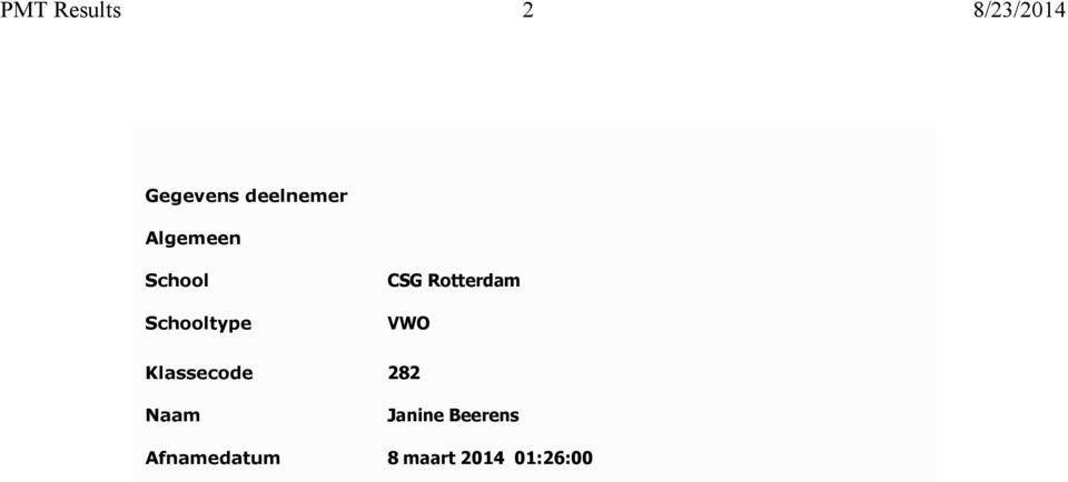 CSG Rotterdam VWO Klassecode 282 Naam