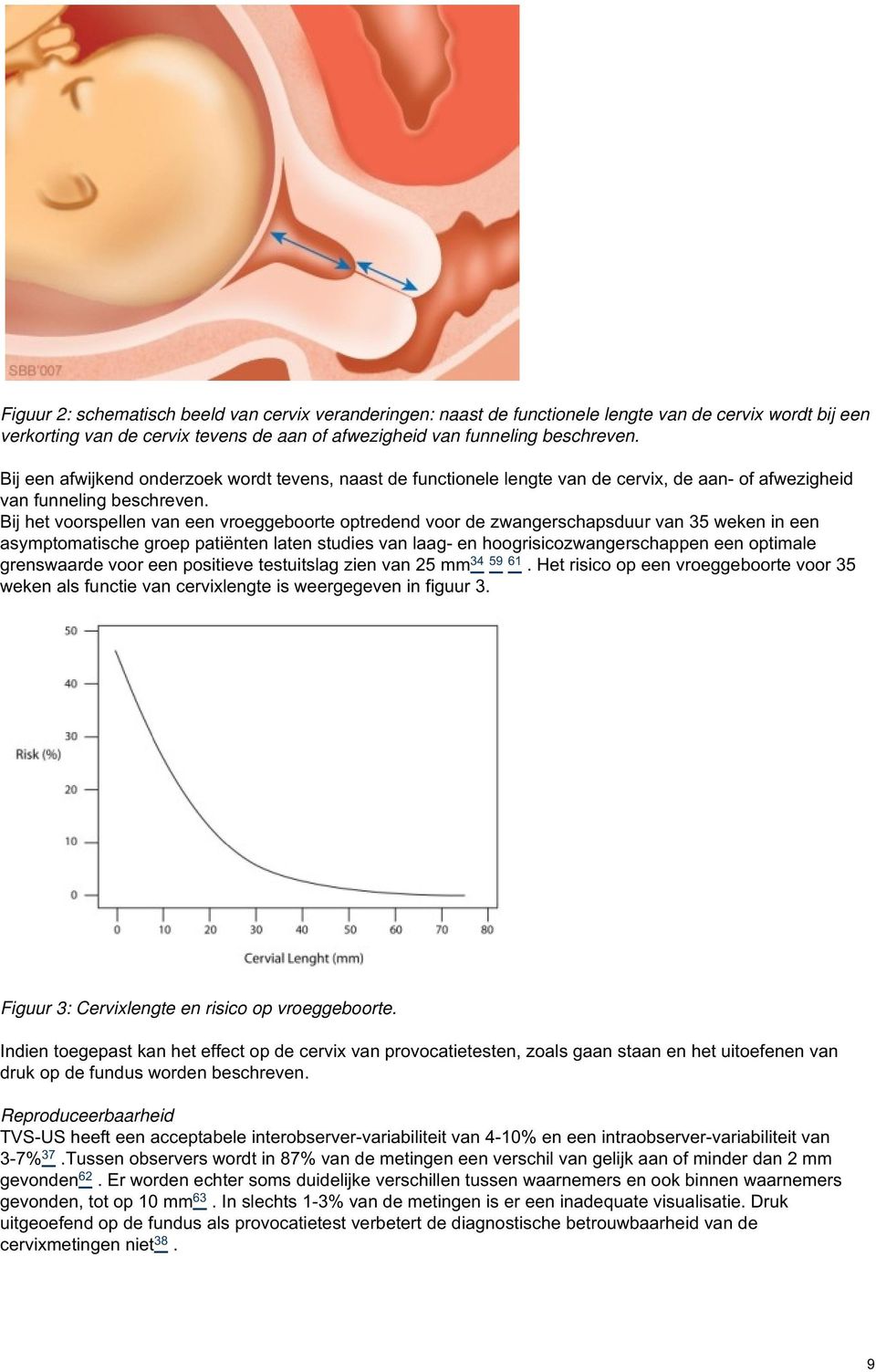 Bij het voorspellen van een optredend voor de zwangerschapsduur van 35 weken in een asymptomatische groep patiënten laten studies van laag- en hoogrisicozwangerschappen een optimale grenswaarde voor