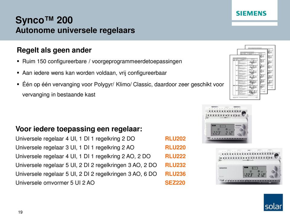 Universele regelaar 4 UI, 1 DI 1 regelkring 2 DO Universele regelaar 3 UI, 1 DI 1 regelkring 2 AO Universele regelaar 4 UI, 1 DI 1 regelkring 2 AO, 2 DO Universele