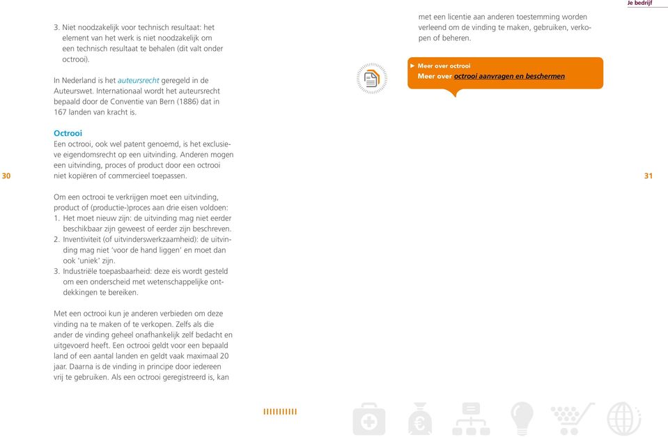 met een licentie aan anderen toestemming worden verleend om de vinding te maken, gebruiken, verkopen of beheren. Meer over octrooi Meer over octrooi aanvragen en beschermen.