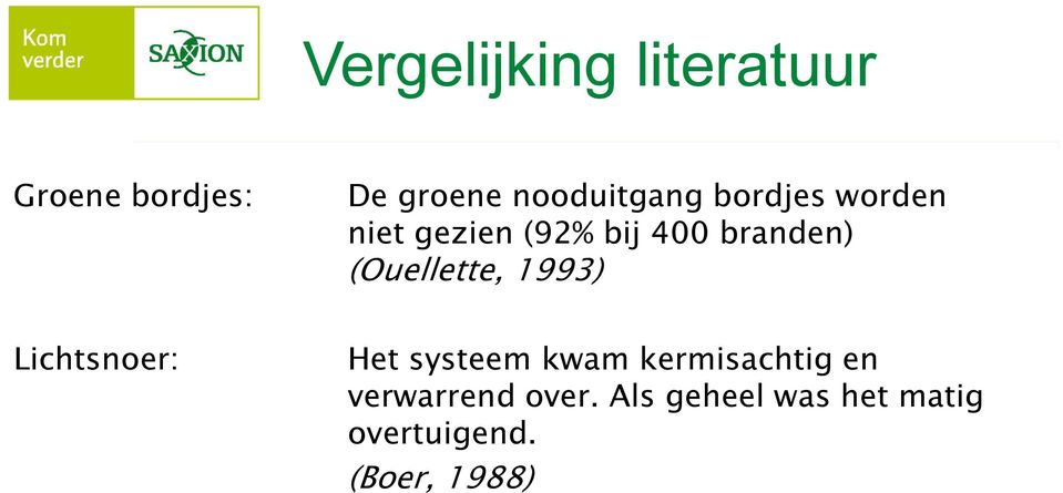 (Ouellette, 1993) Lichtsnoer: Het systeem kwam kermisachtig