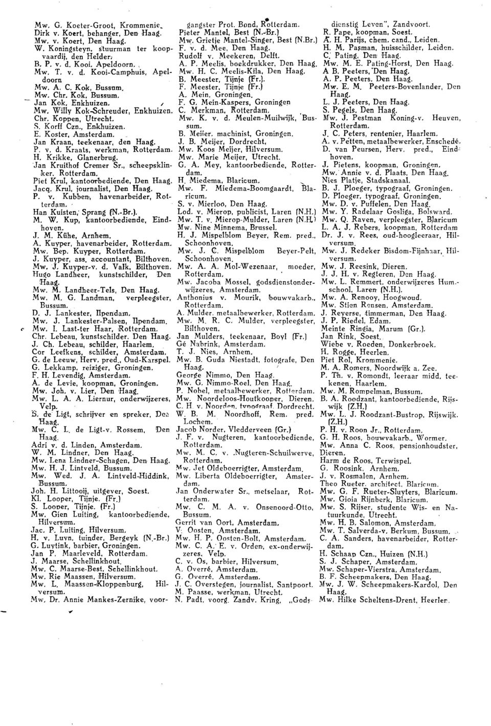 Meekeren, Delft. C. Pating, Den B. P. v. d. Kooi. Apeldoorn. A. P, Meelis, boekdrukker, Den Mw. M. E. Pating-Horst, Den Mw. T. v. d. Kooi-Camphuis, Apel- Mw. H. C. Meelis-Kila, Den Haag, A B.