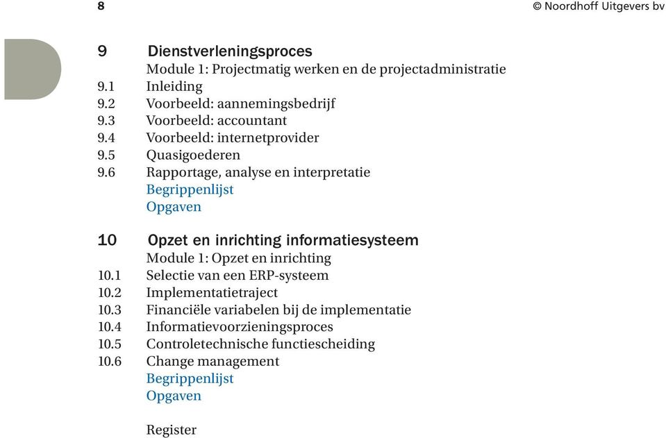 6 Rapportage, analyse en interpretatie Begrippenlijst Opgaven 10 Opzet en inrichting informatiesysteem Module 1: Opzet en inrichting 10.