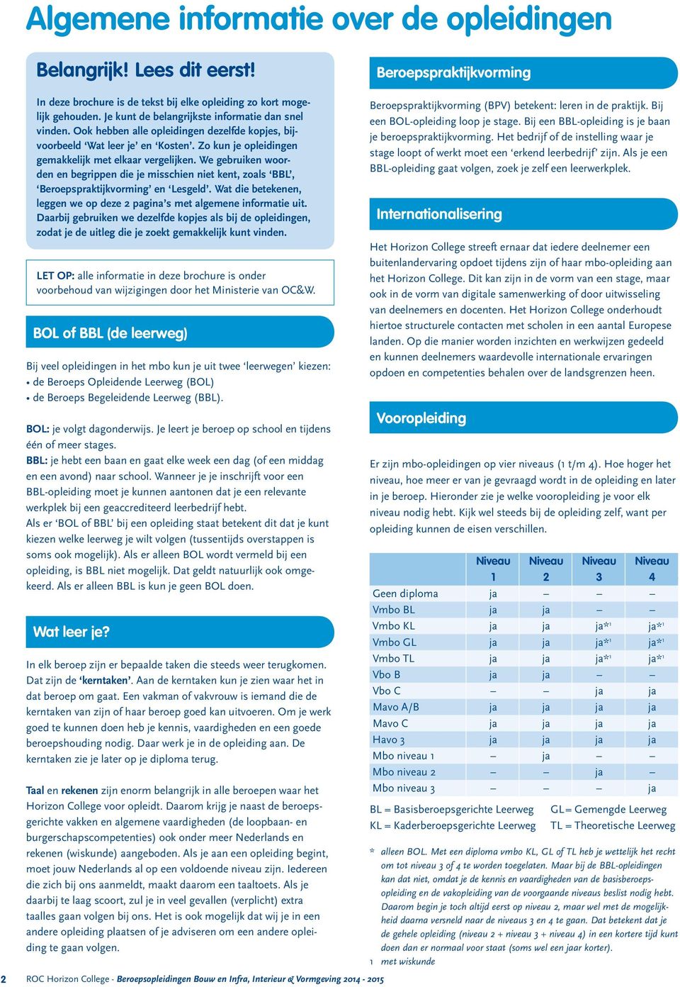 We gebruiken woorden en begrippen die je misschien niet kent, zoals BBL, en Lesgeld. Wat die betekenen, leggen we op deze 2 pagina s met algemene informatie uit.