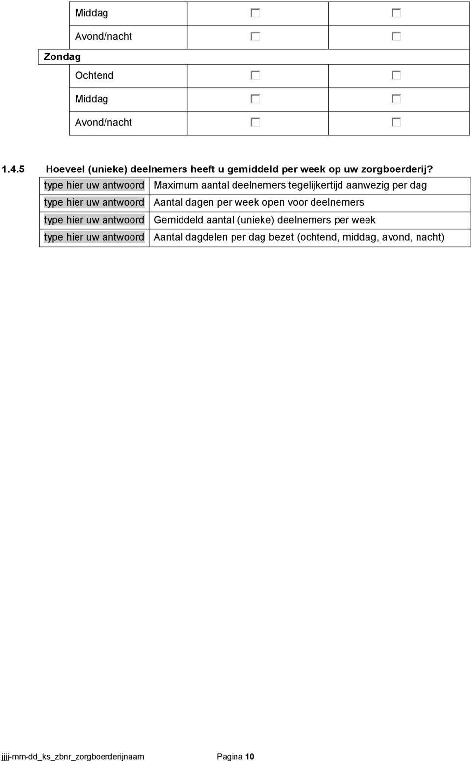 Maximum aantal deelnemers tegelijkertijd aanwezig per dag Aantal dagen per week open voor