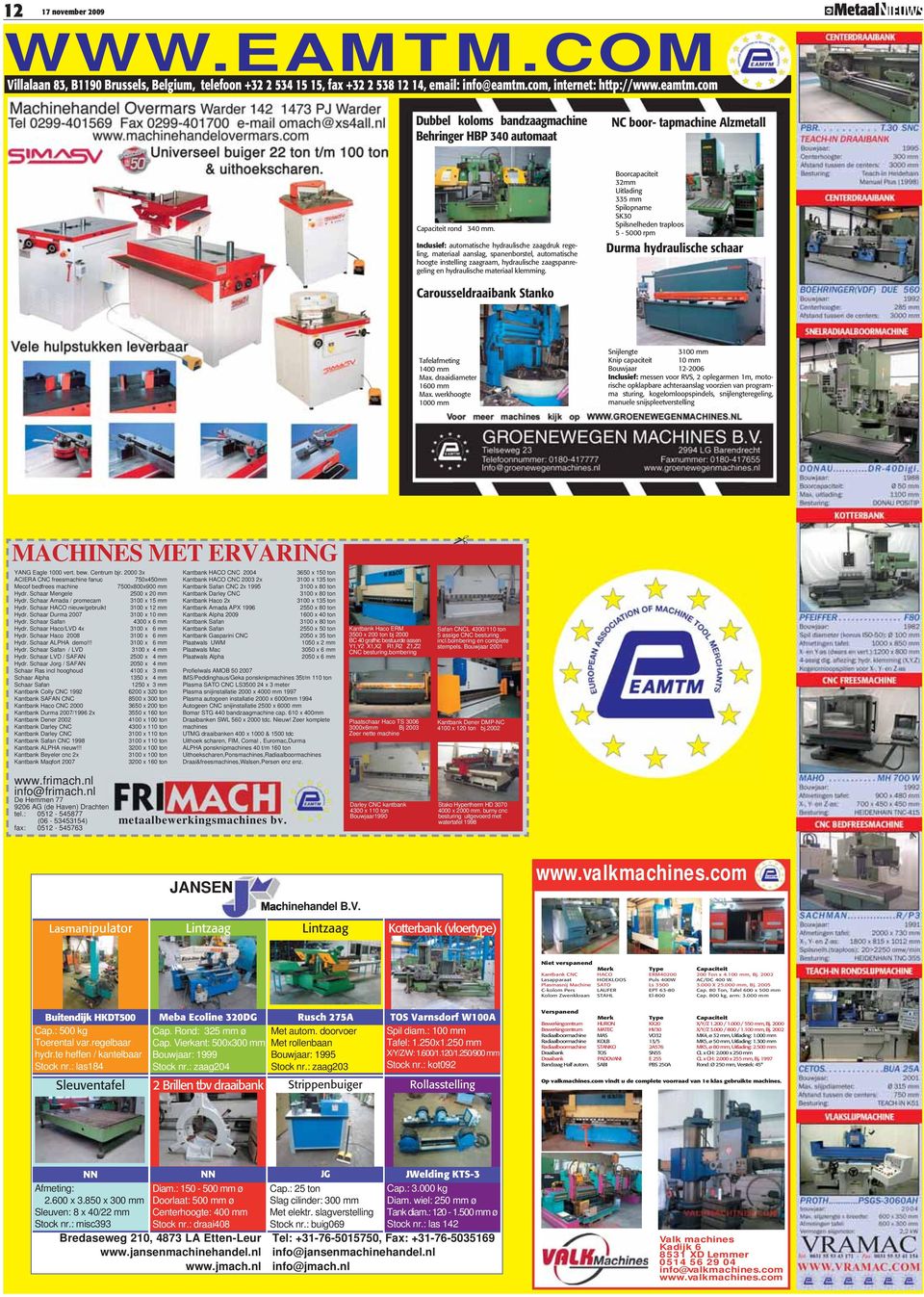 Inclusief: automatische hydraulische zaagdruk regeling, materiaal aanslag, spanenborstel, automatische hoogte instelling zaagraam, hydraulische zaagspanregeling en hydraulische materiaal klemming.