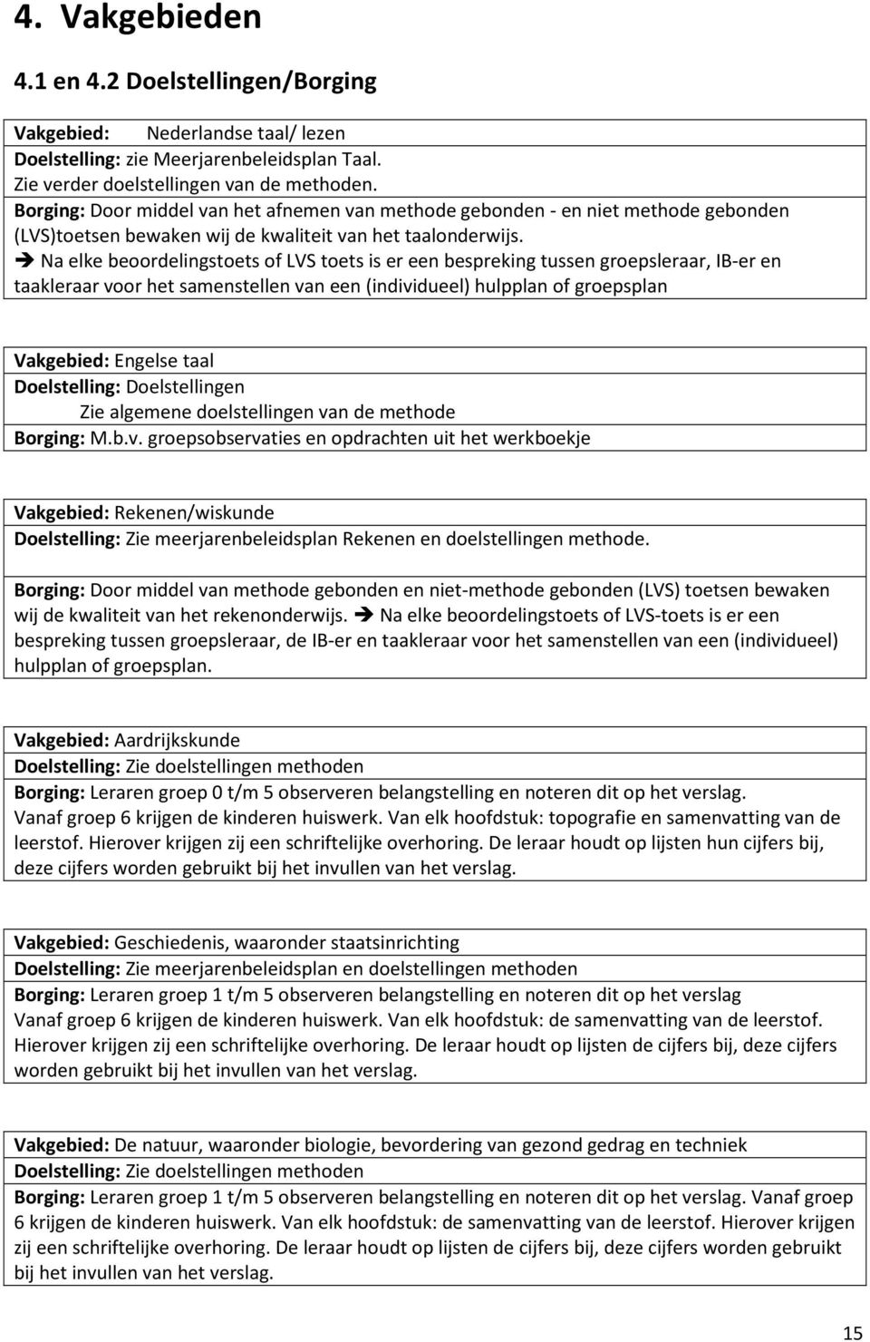 Na elke beoordelingstoets of LVS toets is er een bespreking tussen groepsleraar, IB-er en taakleraar voor het samenstellen van een (individueel) hulpplan of groepsplan Vakgebied: Engelse taal