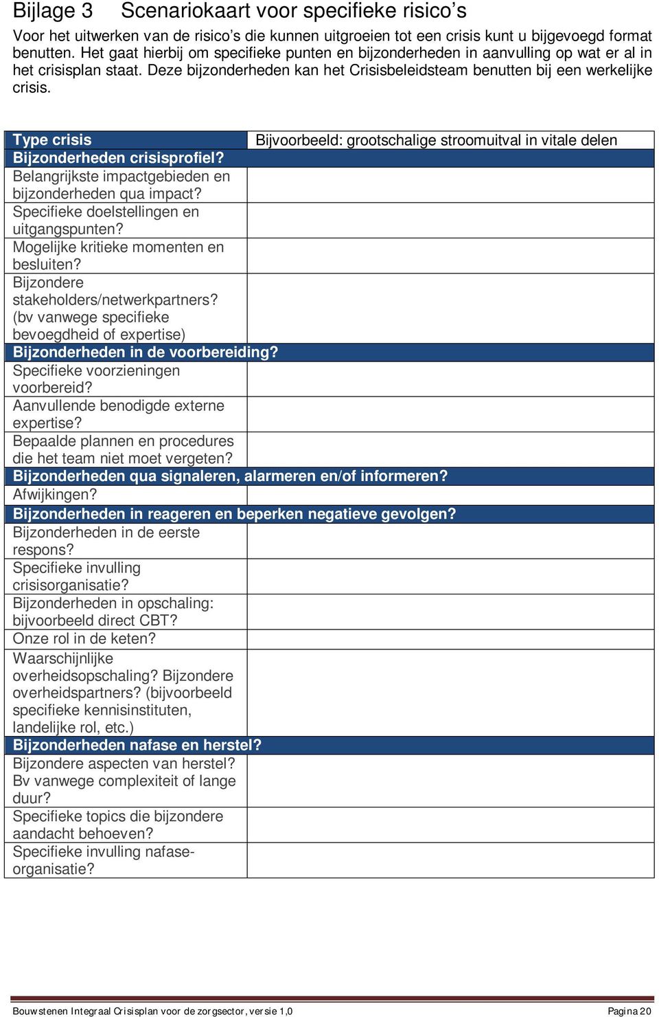 Type crisis Bijvoorbeeld: grootschalige stroomuitval in vitale delen Bijzonderheden crisisprofiel? Belangrijkste impactgebieden en bijzonderheden qua impact?