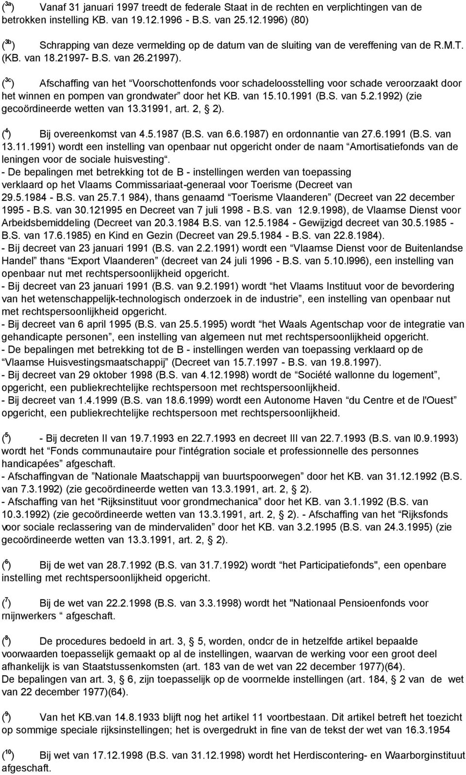 ( 3c ) Afschaffing van het Voorschottenfonds voor schadeloosstelling voor schade veroorzaakt door het winnen en pompen van grondwater door het KB. van 15.10.1991 (B.S. van 5.2.