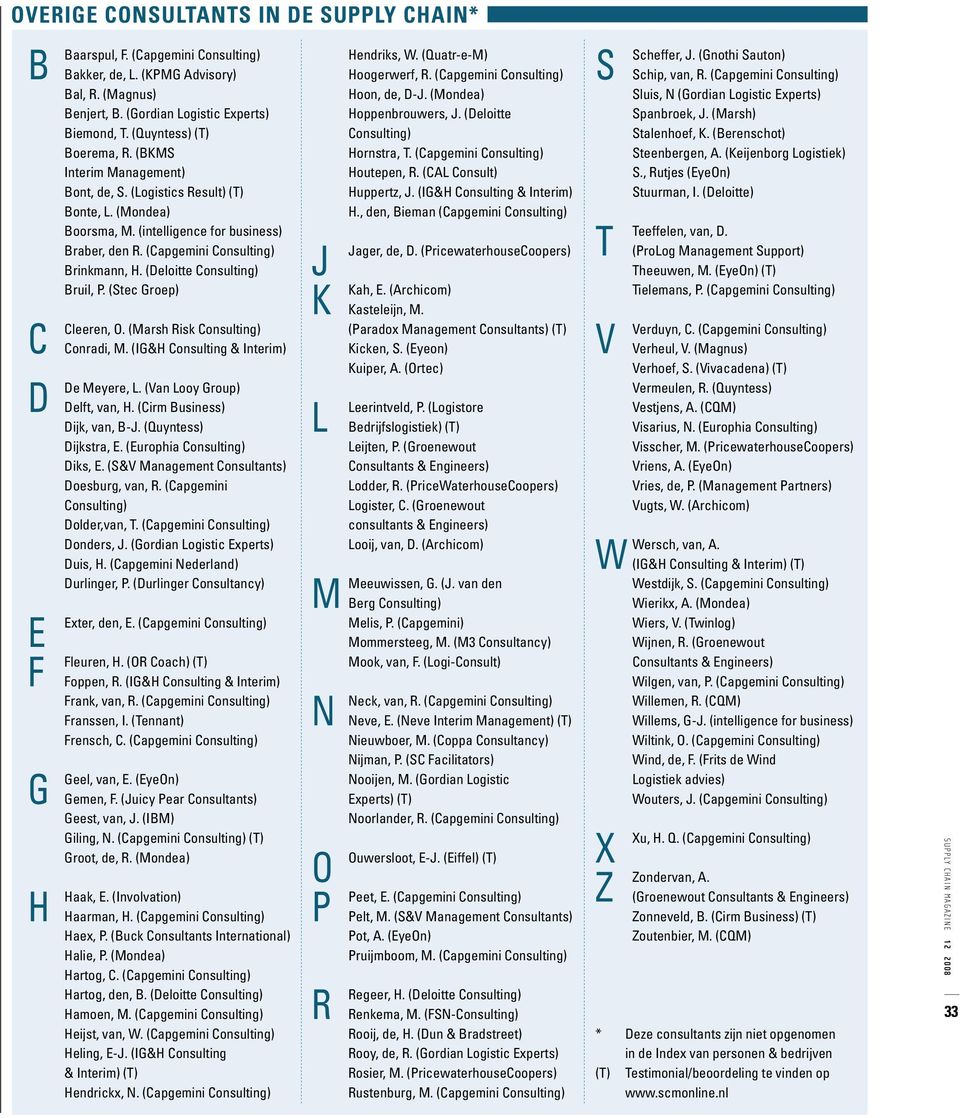 (Deloitte Consulting) Bruil, P. (Stec Groep) Cleeren, O. (Marsh Risk Consulting) Conradi, M. (IG&H Consulting & Interim) De Meyere, L. (Van Looy Group) Delft, van, H. (Cirm Business) Dijk, van, B-J.