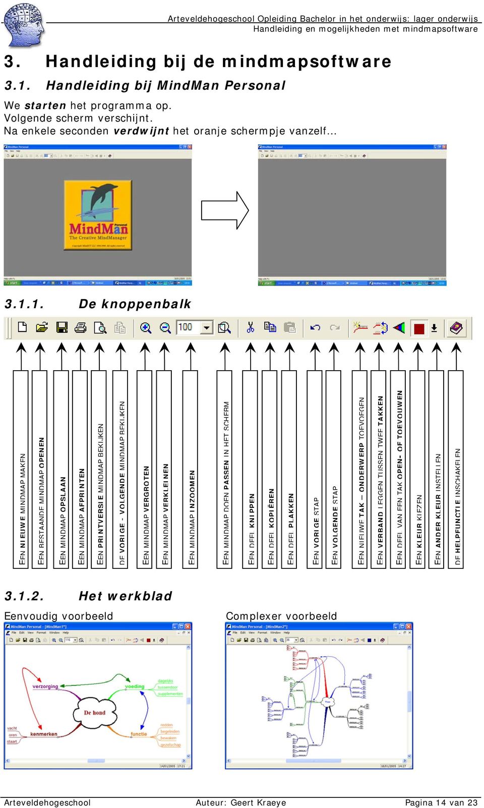 1. De knoppenbalk EEN NIEUWE MINDMAP MAKEN EEN BESTAANDE MINDMAP OPENEN EEN MINDMAP OPSLAAN EEN MINDMAP AFPRINTEN EEN PRINTVERSIE MINDMAP BEKIJKEN DE VORIGE - VOLGENDE MINDMAP BEKIJKEN EEN MINDMAP