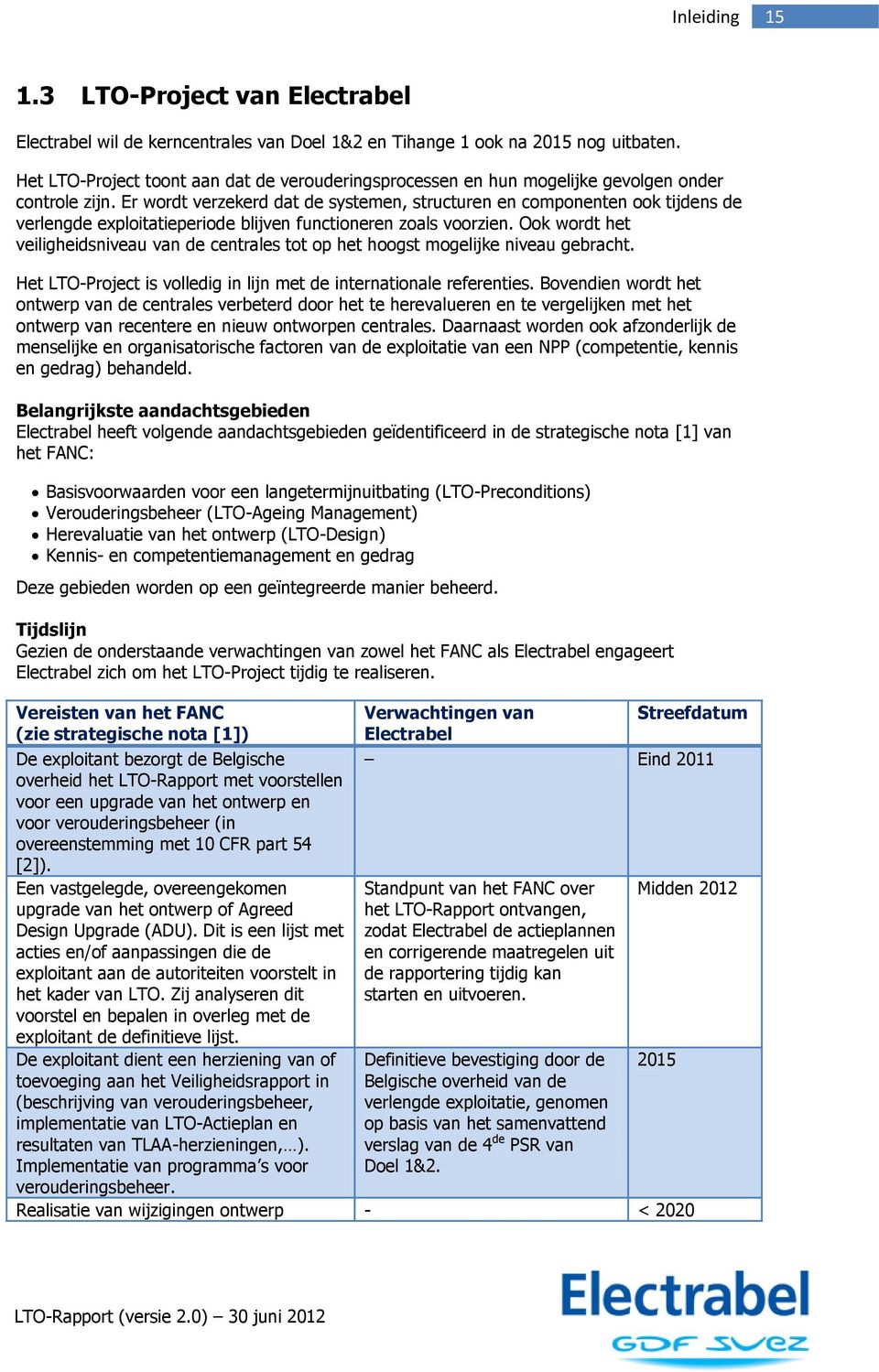 Er wordt verzekerd dat de systemen, structuren en componenten ook tijdens de verlengde exploitatieperiode blijven functioneren zoals voorzien.